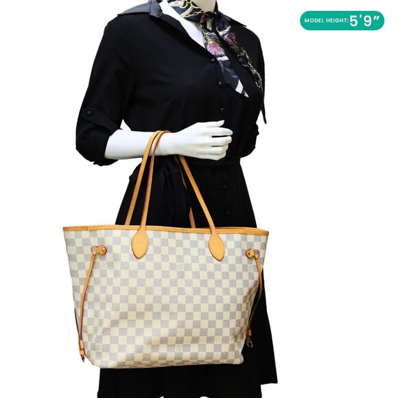 LOUIS VUITTON  Neverfull MM Damier Azur Tote Shoulder Bag Rose Ballerine - Picture 2 of 14